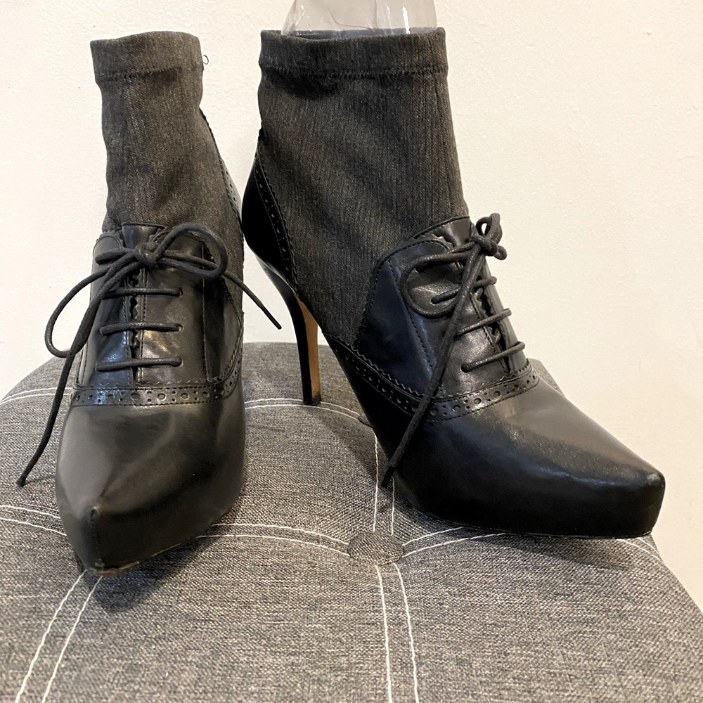 Max Studio platform leather and fabric bootie